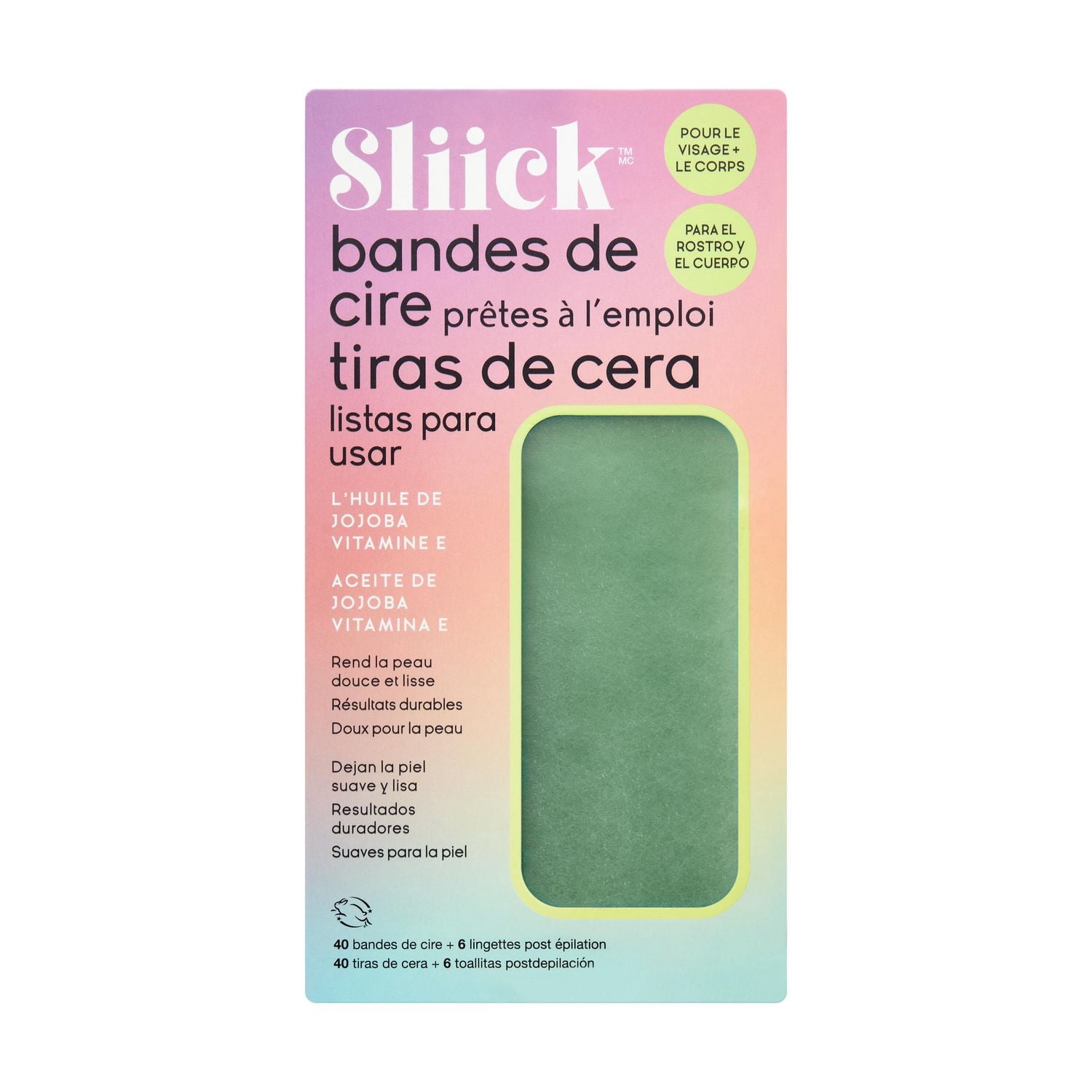 Sliick - Bandes d'épilation à la cire - Prêtes à l'emploi - Visage et corps - 40 bandes d'épilation