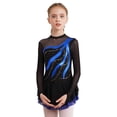 thumbnail image 3 of TiaoBug Robe de Patinage Artistique en Maille Élégante pour Filles avec Strass Manches Longues Robe Tutu de Danse Ballet Bleu Royal 8, 3 of 7
