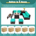 thumbnail image 4 of Patiojoy Ensemble de 9 Pcs de Meubles de Patio Extérieur avec Table de Foyer au Propane de 35 Pouces, Ensemble de Canapé Sectionnel d'Extérieur en Osier PE Gain de Place avec Coffre de Rangement et Coussins Turquoise, 4 of 10