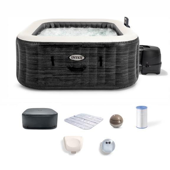 Intex PureSpa Greystone Deluxe 4 Person Inflatable Hot Tub Square Spa, 69" x 28"