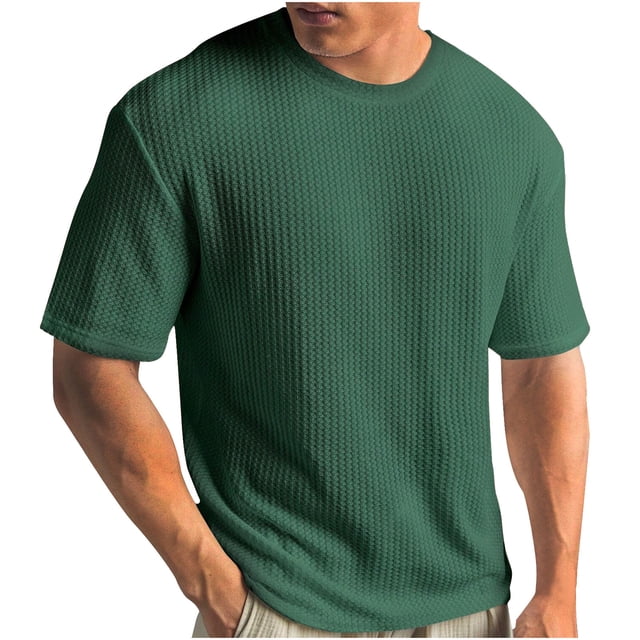 DPTALR Men's Summer Solid Round Neck Short Sleeved Knitted T-shirt