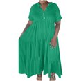 thumbnail image 1 of Robes Maxi pour Femmes 2023 avec Manches Décontractées Robe à Col Rond Manches Courtes Col Rabattu Femmes Uni Robe pour Femme Longues Robes Robe à Manches Courtes en Liquidation, 1 of 4