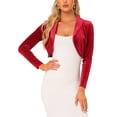 thumbnail image 1 of INSPIRE CHIC Women's Velvet Shrug Open Front Long Sleeve Lapel Collar Open Front Cropped Cardigan Red L, 1 of 5