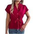 thumbnail image 1 of Yuyuzo Blouses for Women Dressy Casaul Cap Sleeve Button down Work Shirts Drawstring Waisted Ruffle Hem Business Office Top, 1 of 7