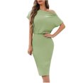 thumbnail image 2 of Gspmoly Robes d'Été pour Femmes, Robe d'Été Mode Décontractée pour Femmes à Manches Courtes, Épaules Dénudées, Longueur Genou, Robes d'Été pour Femmes Économies, 2 of 7