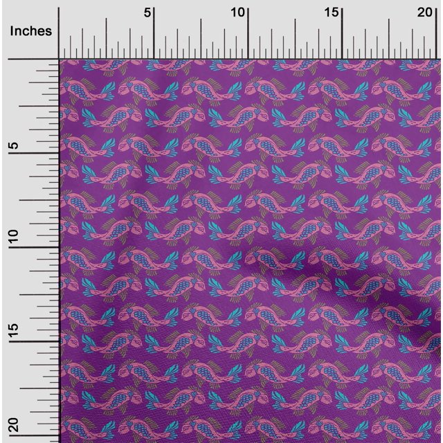 oneOone Cotton Silk Fabric Fish Block Printed Craft Fabric BTY 42 Inch Wide