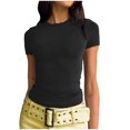 thumbnail image 1 of AherBiu Plus Size Crop Tops for Women Basic Stretchy Short Sleeve Crew Neck Slim Fitting Going out Solid Color T Shirts Tops, 1 of 7