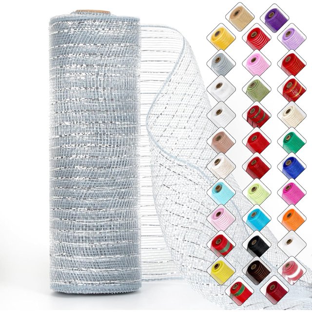 Mesh Ribbon for Wreaths 10 Inch x 30 Foot Wreath Mesh Rolls with Shiny Metallic Foil for Easter Christmas Party Wedding Home Decor DIY Craft Projects and Gift Wrapping