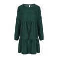 thumbnail image 3 of Wdfiry Wome's Fall Dress Puff Long Sleeve Pullover Dress Solid Color Casual Tunic Ruffled Hem Dresses, 3 of 5