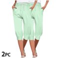 thumbnail image 2 of Timegard 2pc Capri Pants for Women Elastic High Waisted Drawstring Comfy Casual Crop Pants with Pockets, 2 of 6