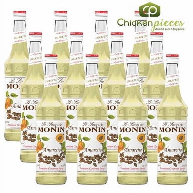 Monin Premium Amaretto Syrup, Non-Alcoholic Roasted Almond & Apricot Stone Mixer, 750 mL (25.4 oz) Glass Bottles, Professional Bulk Case of 12