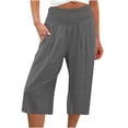 thumbnail image 1 of Capris d'Entraînement pour Femmes Jambe Droite Pantalon Jambe Échancrée Taille Régulière Polyester Léger Pantalon d'Été Pantalons Capris pour Dames Style C-20 Gris P, 1 of 5