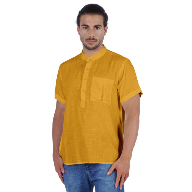 Atasi Short Kurta Mandarin Collar Tee Solid Short Sleeve Henley Shirt With Pocket