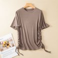 thumbnail image 2 of Birdeem Haut Femme Col Rond Uni en Coton Ajusté avec Cordon de Serrage Manches Courtes Col Rond/chemise, 2 of 12
