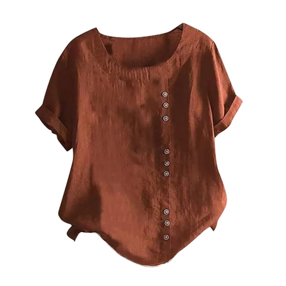 UPPADA T Shirts for Women Womens Basic Tshirt Summer Printed Tops Casual Cotton Linen Shirt Fashion Button Down Top Short Sleeve Crewneck Tees Blusas Para Mujer Casuales 2024