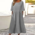 thumbnail image 4 of XZNGL Robe d'Été pour Femmes Aguichant Robe de Printemps et d'Été pour Femmes Col Rond Uni Coton et Lin Décontractée avec Poches Robe à Manches Courtes Robe d'Été pour Femmes avec Manches, 4 of 6