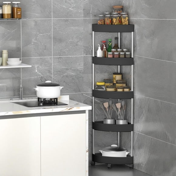 Bathroom corner storage shelf organizer, detachable 4 tiers rolling wheels, drainage holes, stainless steel, for home, multi-purpose storage, rolling shelving unit