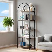 Bookshelf,Arched Bookshelf 5 Tier,Tall Standing Display Racks with Metal Frame,Modern Open Storage Rack Shelf Large Wood Book Shelf for Living Room