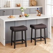 Bar Stools, Set of 2 Bar Chairs, 24''Counter Height Stools, Upholstery Saddle Barstools with Metal Leg and Footrest for Kitchen, Dining Room, Cafe