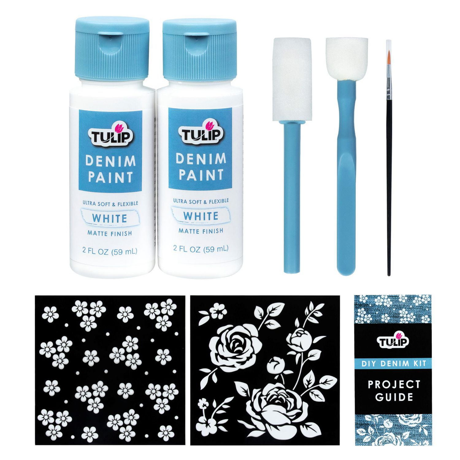 Tulip Trousse de peinture et pochoirs pour denim, 8 pièces, adultes, art au pochoir, peinture pour tissu