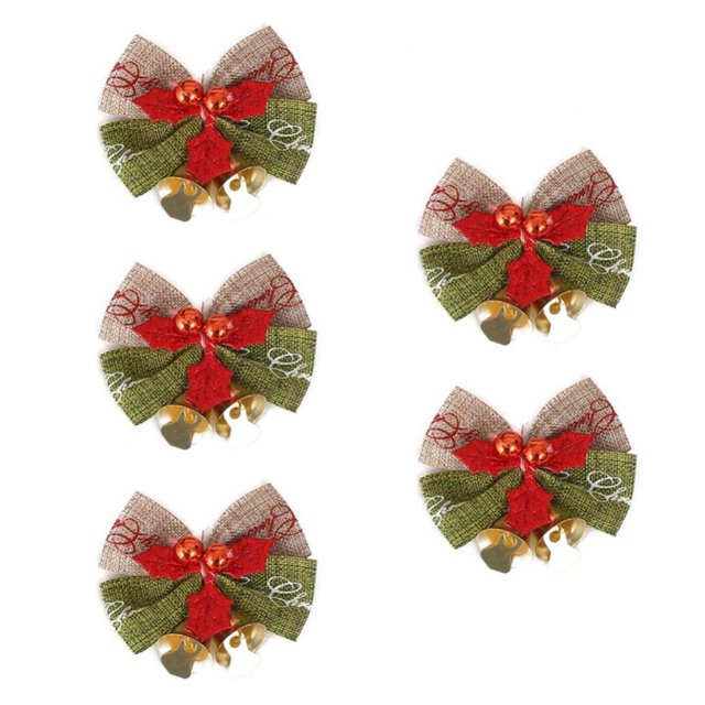CUITING 15 Pieces Christmas Bow with Bells Mini Ribbon Bows Burlap Wreath Bows Wrapping Bows Hanging Xmas Wreath Bowknot Ornament for Christmas Tree Presents Decorations