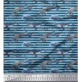 thumbnail image 1 of Soimoi Velvet Fabric Stripes & Whale Fish Ocean Printed Fabric 1 Yard 58 Inch Wide, 1 of 5