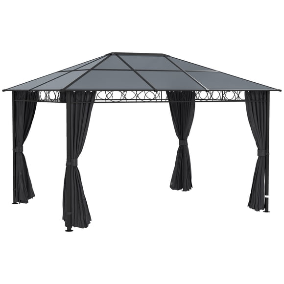 Outsunny Pavillon à Toit Rigide 13 Pieds x 10 Pieds, Auvent de Gazebo, Pavillon de Patio Extérieur, Gris Foncé