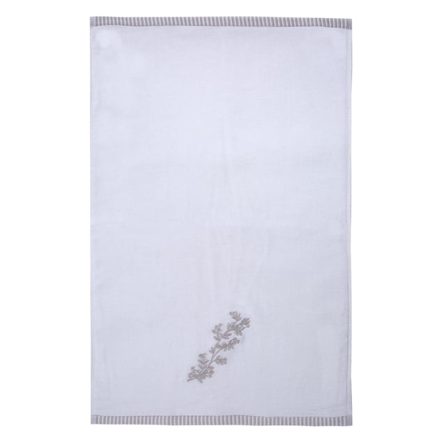Holiday Time Serviettes à Main à Broderie Botanique, Lot de 2, Serviettes Blanches 100 % Coton avec Broderie Botanique taupe Près du Centre Inférieur et Bordure Rayée taupe sur les Bords du Dessus et du Bas, Douces et Absorbantes pour la Salle de Bain Ou la Cuisine, Convenant Aussi à la Déco Saisonnière des Fêtes.