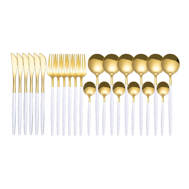 Amdohai 24Pcs Stainless Steel Dinnerware Set Kitchen Cutlery Set Knife Fork Spoon Flatware Tableware Minimalist Silverware