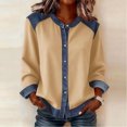 thumbnail image 2 of RXMEKW Denim Patchwork Cardigan For Women Long Sleeve Button Up Casual Jacket Solid Color, 2 of 7