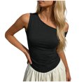 thumbnail image 1 of StSilkitty Womens One Shoulder Shirts Summer Solid Color Sleeveless Blouses Lightweight Soft Comfy Tops, 1 of 5
