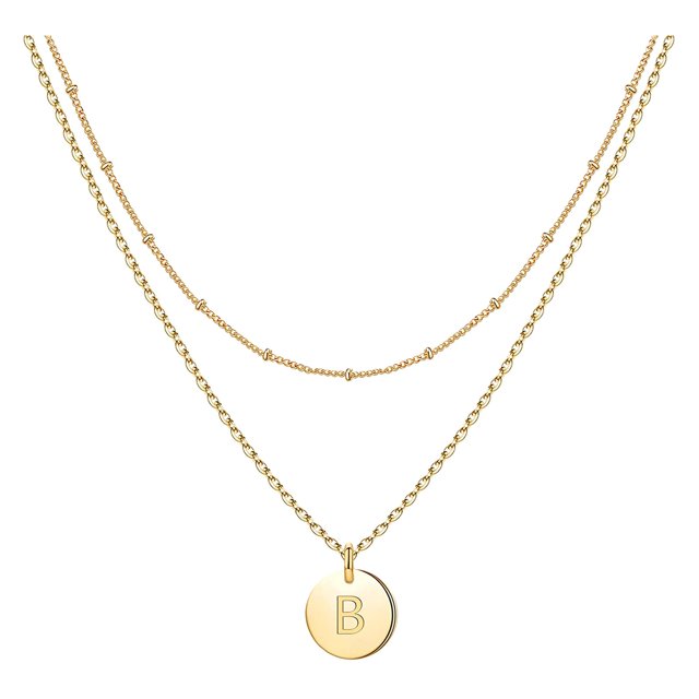 SIfdSeng Women's Fashion Heart Letter Necklace 26 Letters Circular Double Layer Neck Chain