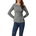 thumbnail image 1 of INSPIRE CHIC Hauts pour Femmes Col Rond devant Torsadé Manches Longues Blouses Décontractées TP Gris Foncé, 1 of 5