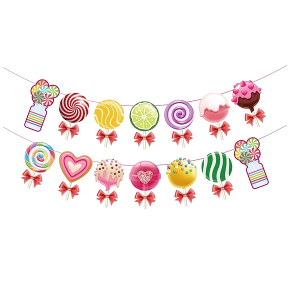 Candyland Party Decorations Set,Colorful Candyland Banner& Themed Party Hanging Swirls Lollipop Decoration,2 x banner