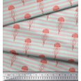 thumbnail image 3 of Pomme Vert Poly Georgette Tissu Rayure & Méduses Océan Tissu Imprimé par la Cour 42 Pouces de Large, 3 of 3