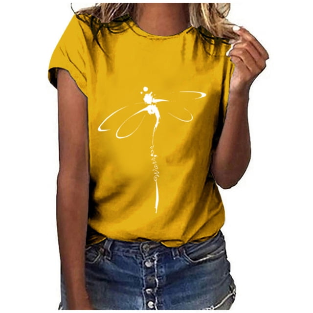 2025 Femmes Décontracté Imprimé Col Montant Chemise pour Dames Col Rond Manches Courtes Ensemble de Chemises T-Shirt pour Femmes Hauts