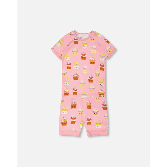 Ensemble Pyjama Deux Pièces en Coton Biologique Imprimé Cupcake Rose