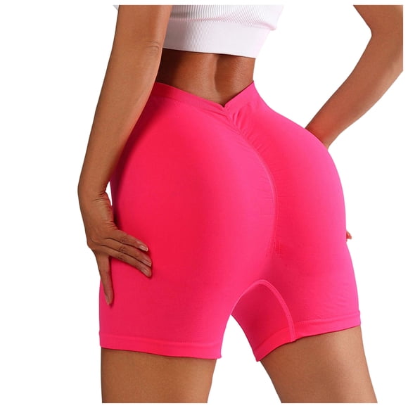 Yammkia Women's Shorts Biker Shorts for Women Booty Volleyball High Waisted Black Spandex Shorts for Yoga Dance Workout Hot Pink,L