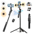 thumbnail image 1 of 70.9" AI-Powered 360° Rotation Face & Motion Tracking Tripod Stand with Dual Ring Fill Lights, Remote Control, and Selfie Stick Functionality – Ideal for Vlogging, Live Streaming, and Video, 1 of 6