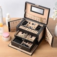 thumbnail image 1 of 3 Layers Jewellery Box, Lockable Women Jewelry Case Storage Organizer with Drawers for Earrings Rings Necklace, 1 of 7
