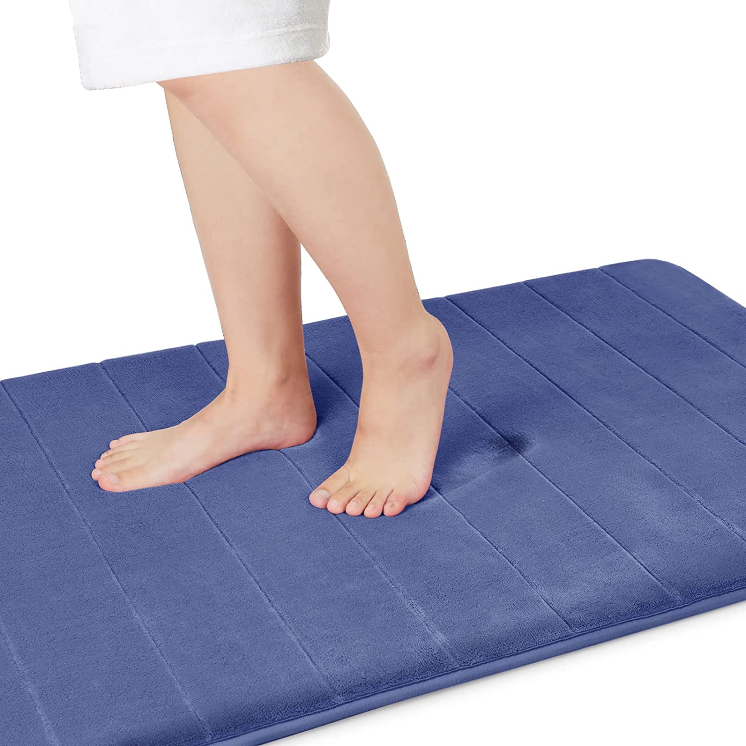ORUYROP Memory Foam Bath Mat Large Size, 36 x 24 Inches, Soft and Comfortable, Super Water Absorption, Non-Slip, Thick, Machine Wash, Easier to Dry for Bathroom Floor Rug, Navy Blue