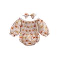thumbnail image 1 of Faithtur Infant Baby Girl Spring Jumpsuit Set Cartoon Sun Print Off Shoulder Long Sleeve Romper + Bow Headband, 1 of 9