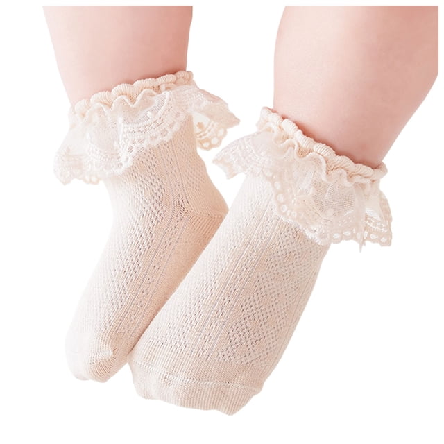 dmqupv Girls Dressy Textured Short Socks Baby Socks Spring And Fall Cotton Baby Socks Lace Elastic Not To Strangle Boneless Girls Lace Mid Calf Socks Coffee,Size for 3-5 Years