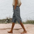 thumbnail image 2 of Sentmoon Linen Shorts Women with Pockets Solid Color Summer Bermuda Shorts Drawstring High Elastic Waist Loose Fit Straight Leg Side Slit Athletic Shorts Women for Beach and Swimming, 2 of 7