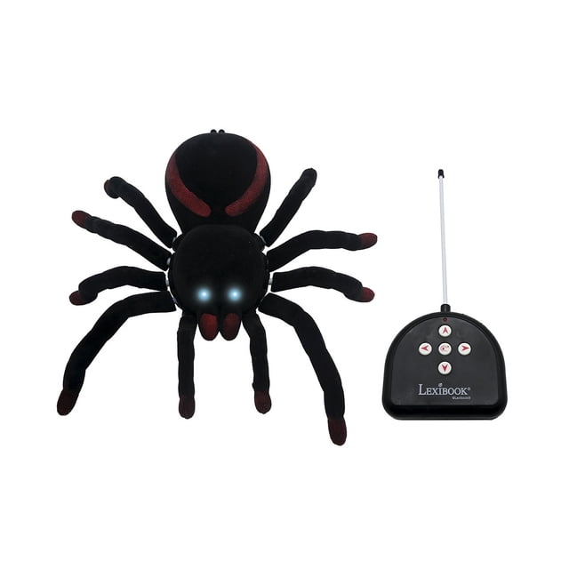Tarentule RC avec Effets Sonores, Présentant un design Réaliste avec 8 Pattes Poilues, 2 Mandibules et des Yeux Lumineux. Inclut une Télécommande 2,4 GHz pour des Mouvements dans Quatre directions : avant, Arrière, Gauche et Droite. l'Araignée Se Déplace comme une Vraie Tarentule et Dispose d'Un mode Démo pour Montrer Ses Capacités. Vitesse Maximale de 2,5 km/h, avec une Autonomie de Charge de 40 minutes et une Autonomie de 24 minutes. l'Ensemble Comprend une Télécommande Noire avec des Boutons Directionnels
