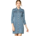 thumbnail image 1 of INSPIRE CHIC Robe-Chemise Ajustée en Denim pour Femmes à Manches 3/4 Boutonnée, 1 of 6