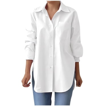 FAIWAD Women Button Down Shirts Long Sleeve Drop Shoulder Plus Size Office Work Dress Shirt with Button