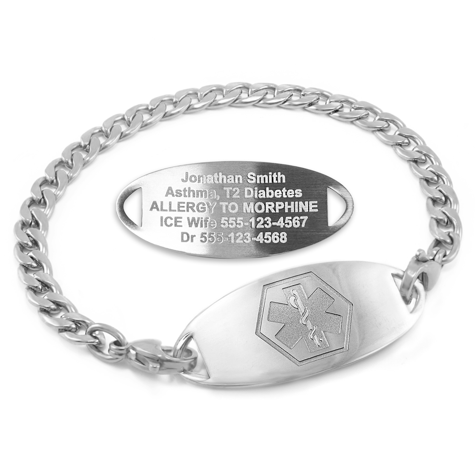 MedicEngraved Bracelet d'Alerte Médicale Personnalisé en Acier Inoxydable - Maillon Gourmette 5 mm