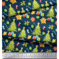 thumbnail image 3 of Soimoi Blue Poly Georgette Fabric Gifts & Christmas Tree Print Fabric by the Yard 52 Inch Wide, 3 of 5