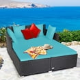 thumbnail image 1 of Costway Outdoor Patio Rattan Daybed Pillows Cushioned Sofa Furniture Turquoise, 1 of 10